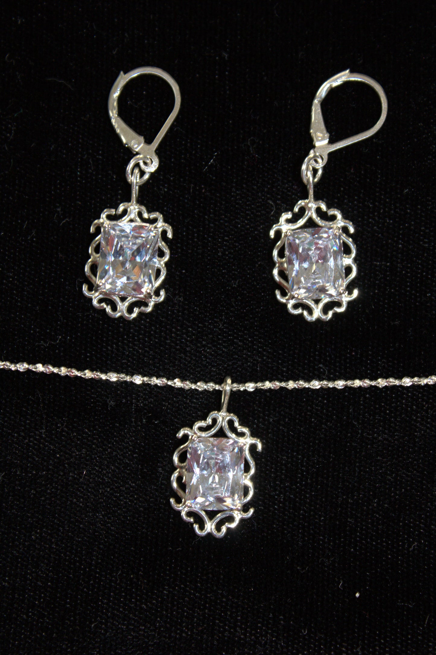 Sterling Silver Lace Pendant and Earring Set