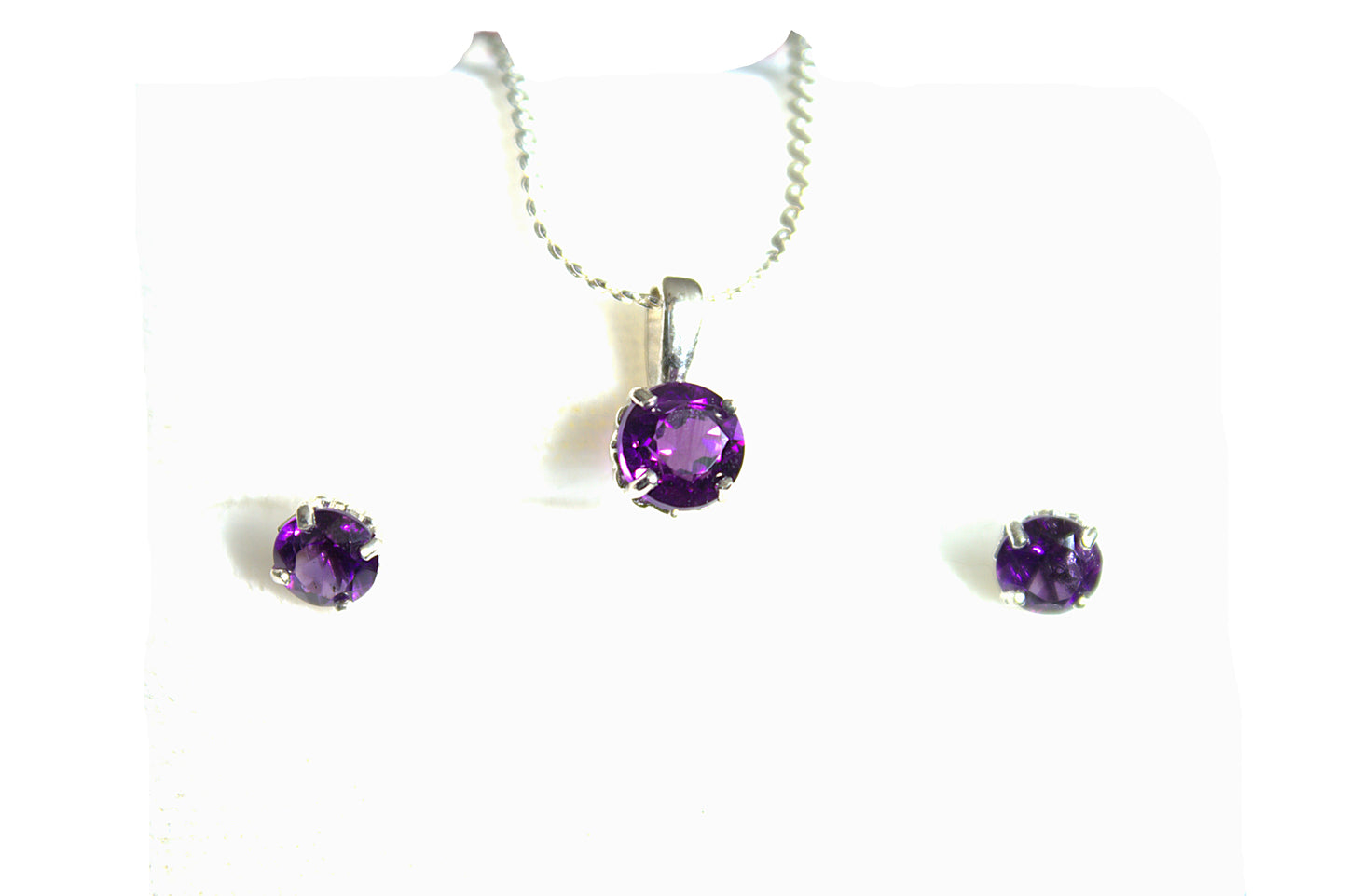 Sterling Silver Floral Amethyst Necklace and Earring Stud Set