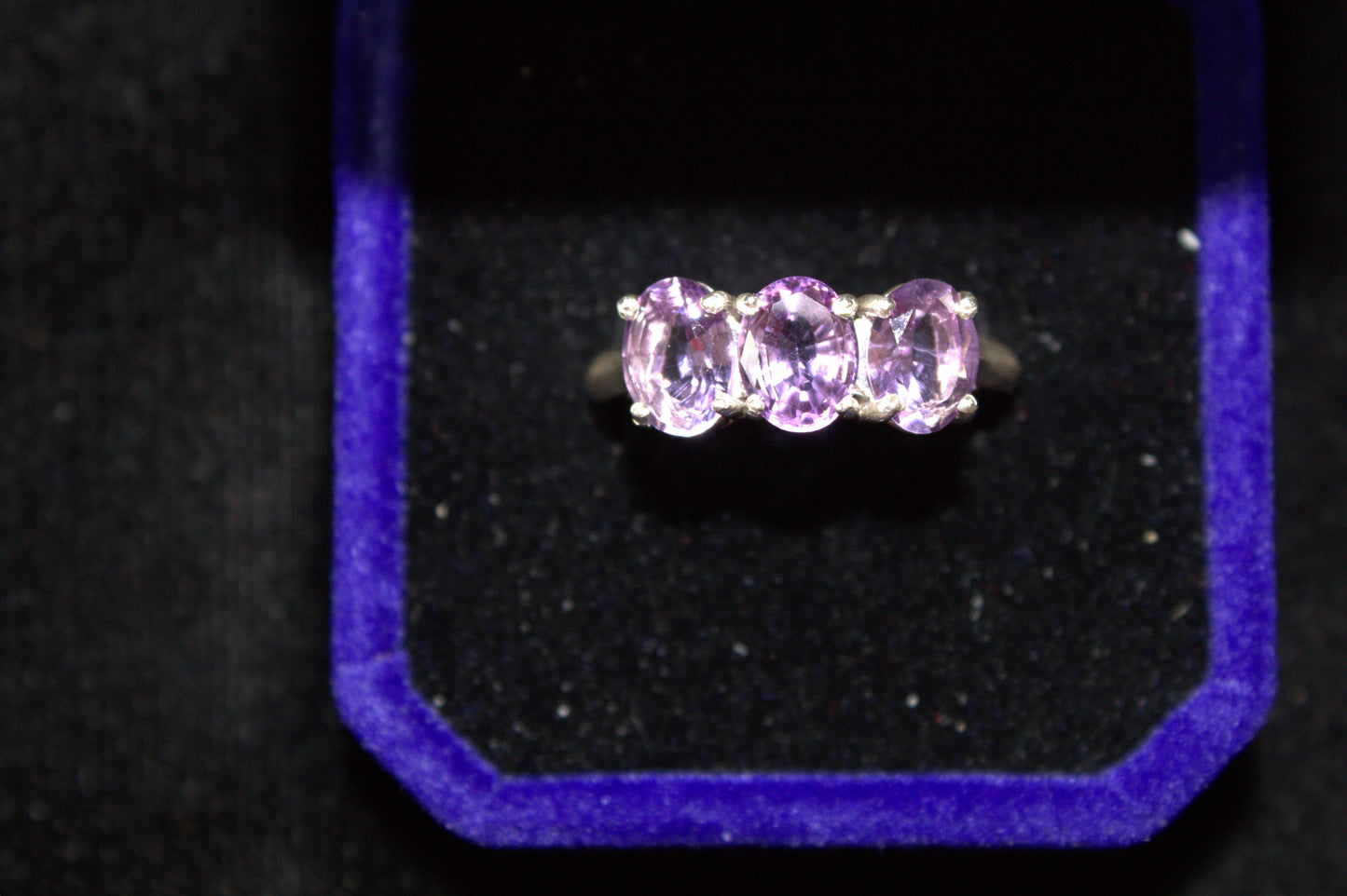 Sterling Silver Three Stone Oval Amethyst Ring