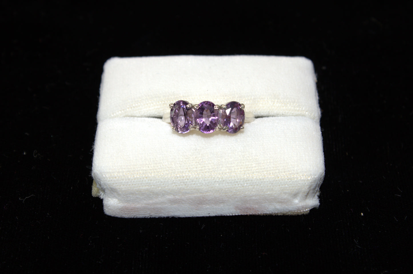 Sterling Silver Three Stone Oval Amethyst Ring