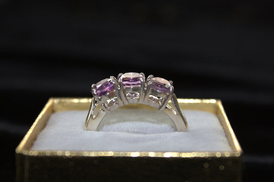 Sterling Silver Three Stone Oval Amethyst Ring