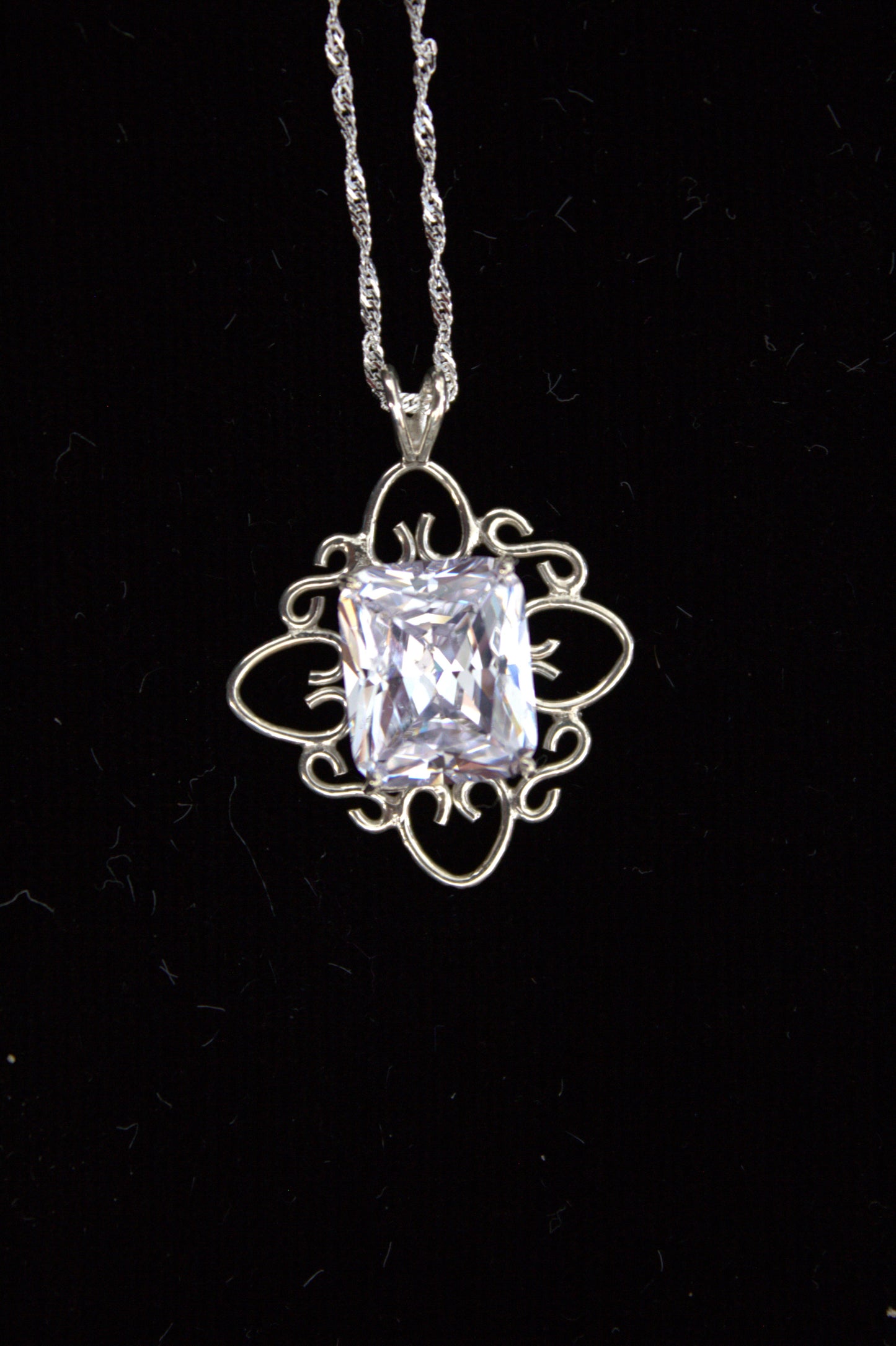 Sterling Silver Lace Pendant with Heart Motif