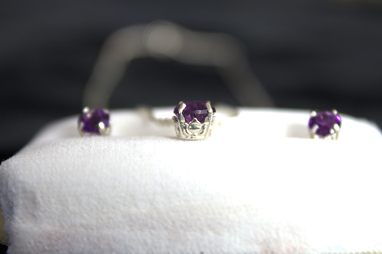 Sterling Silver Floral Amethyst Necklace and Earring Stud Set