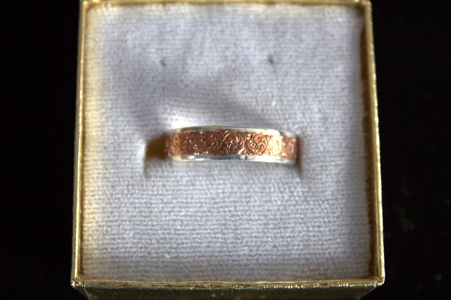Sterling Silver Engraved Scroll Ring with Copper Inlay