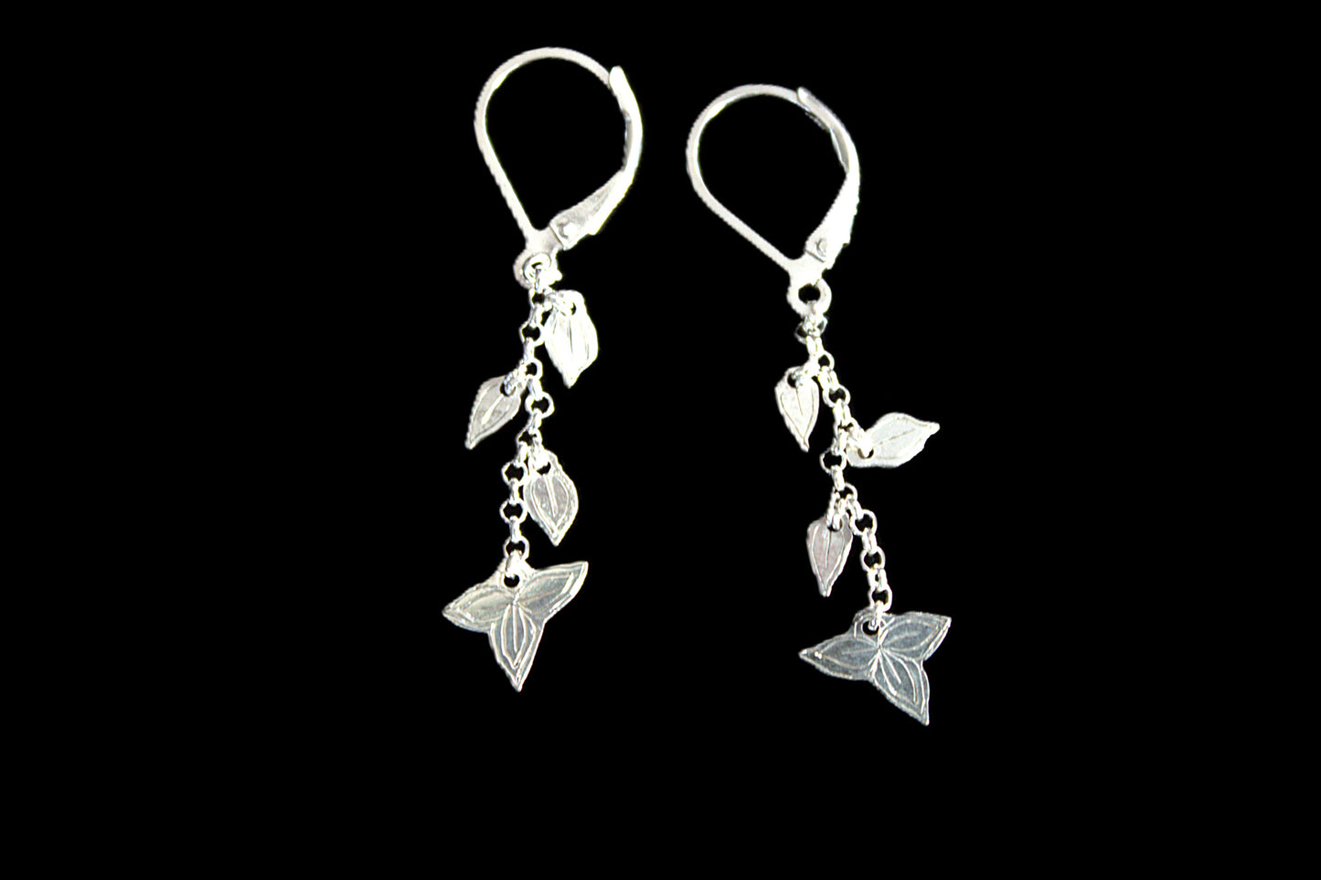 Sterling Silver Engraved Leaf Chain Dangle Earrings