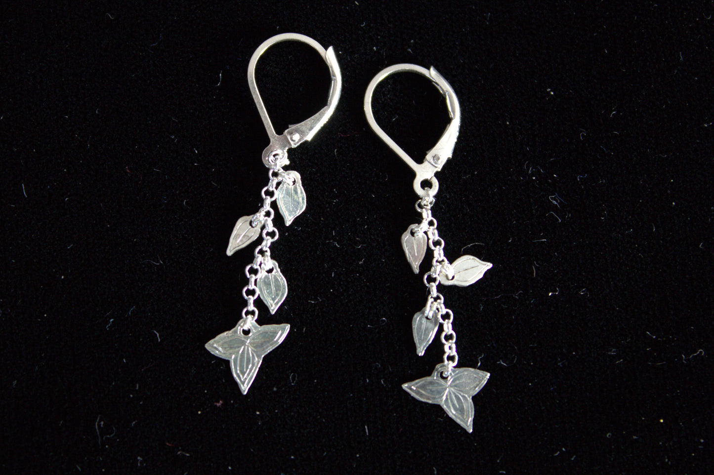 Sterling Silver Engraved Leaf Chain Dangle Earrings