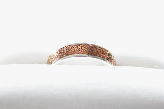 Sterling Silver Engraved Scroll Ring with Copper Inlay