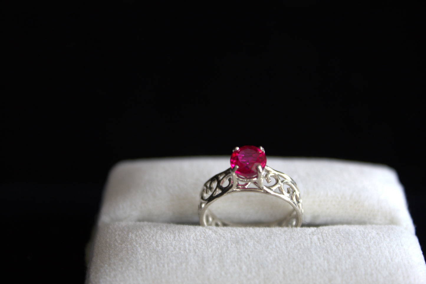 Sterling Silver Lace Ring with Synthetic Ruby