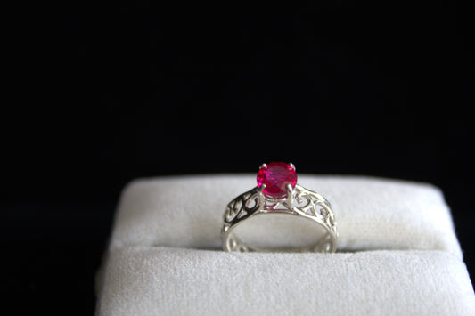 Sterling Silver Lace Ring with Synthetic Ruby