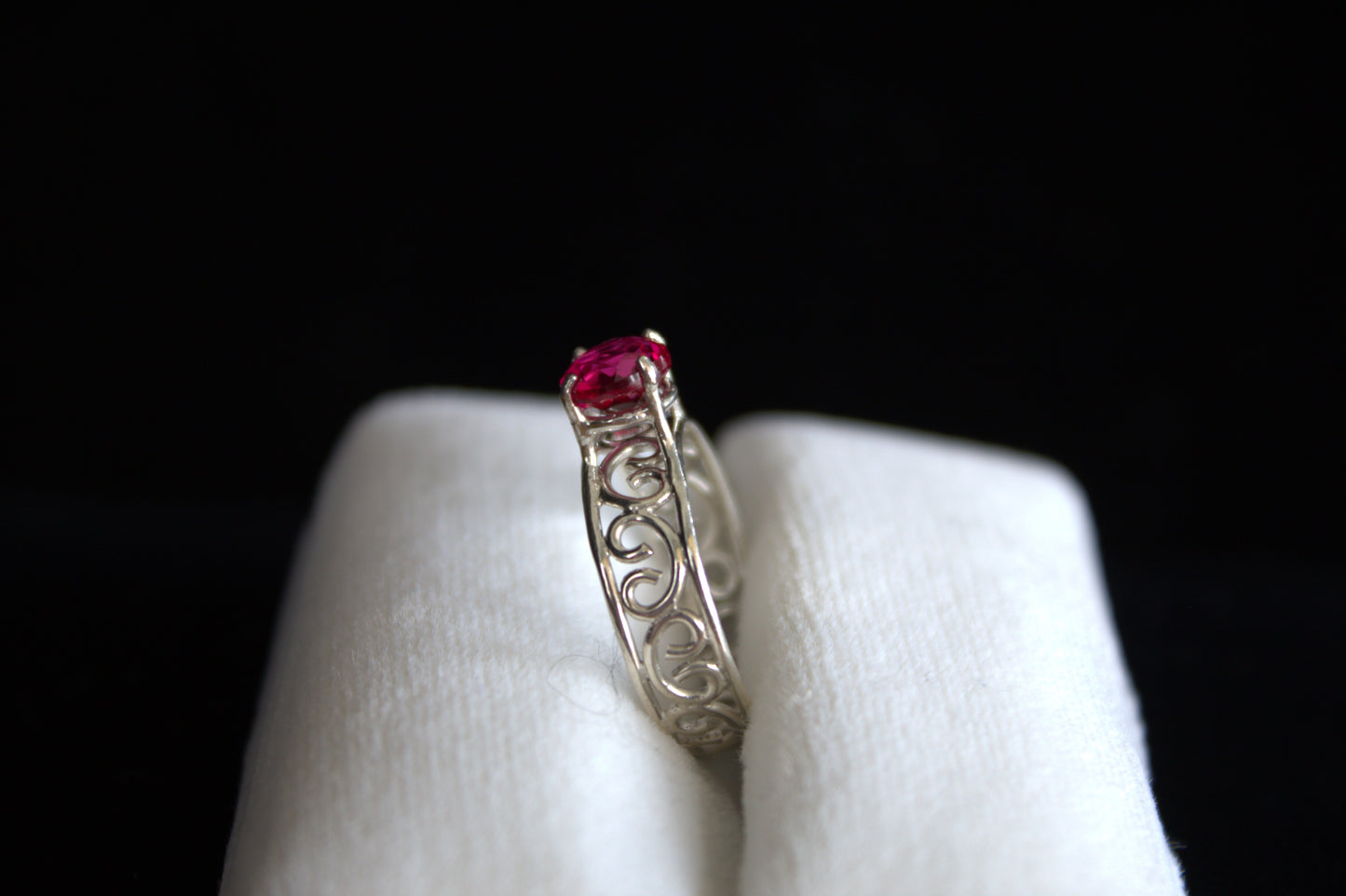 Sterling Silver Lace Ring with Synthetic Ruby