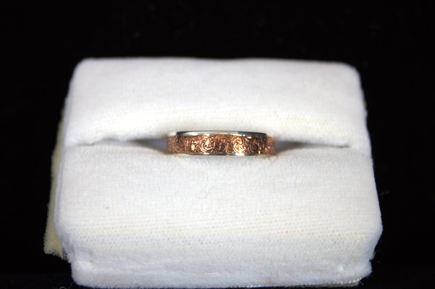 Sterling Silver Engraved Scroll Ring with Copper Inlay