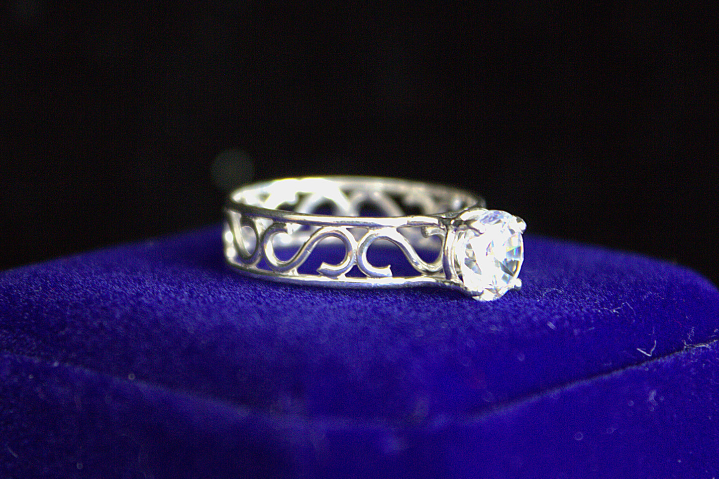 Sterling Silver Lace Ring with Simulated Diamond