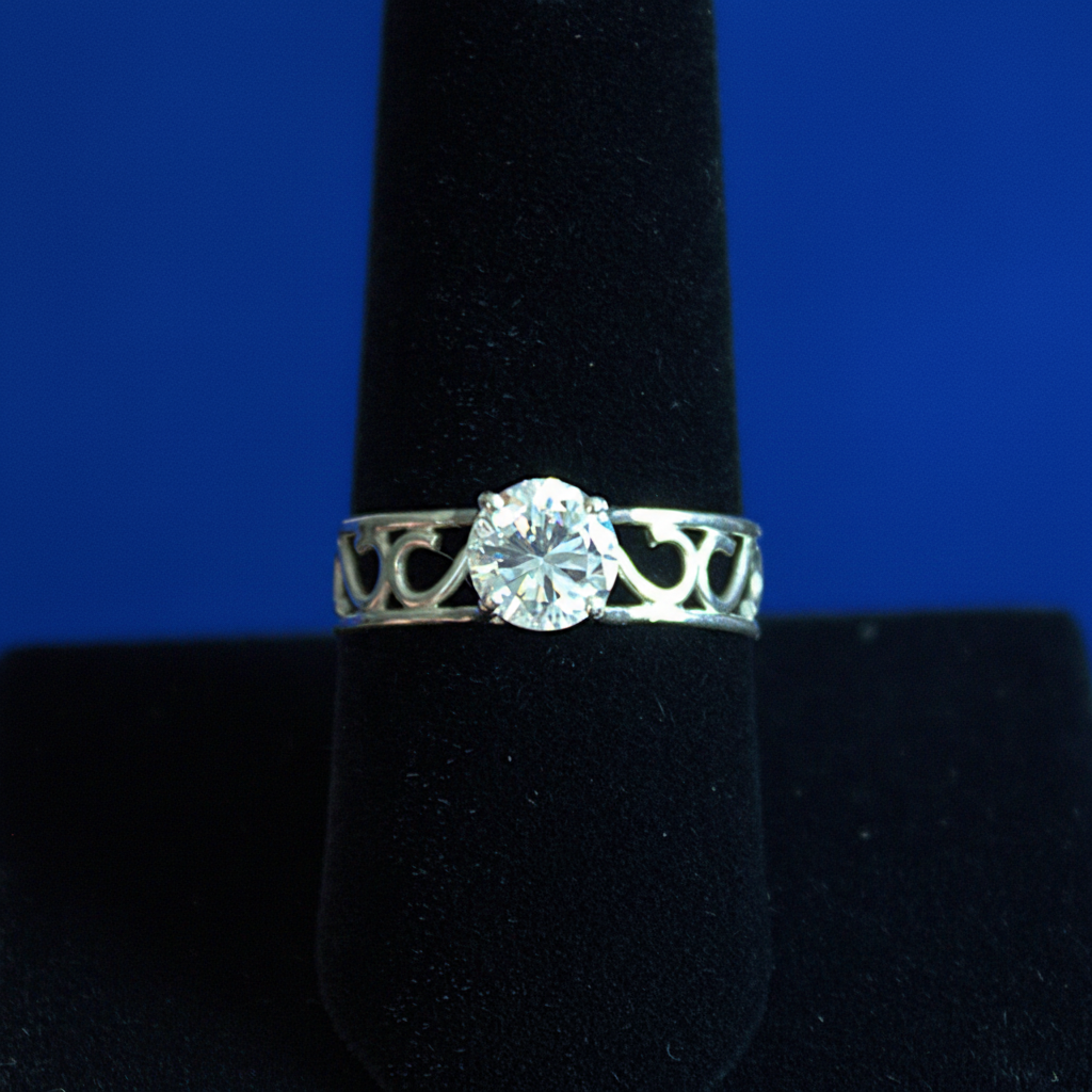 Sterling Silver Ring with Vibrant Blue Background